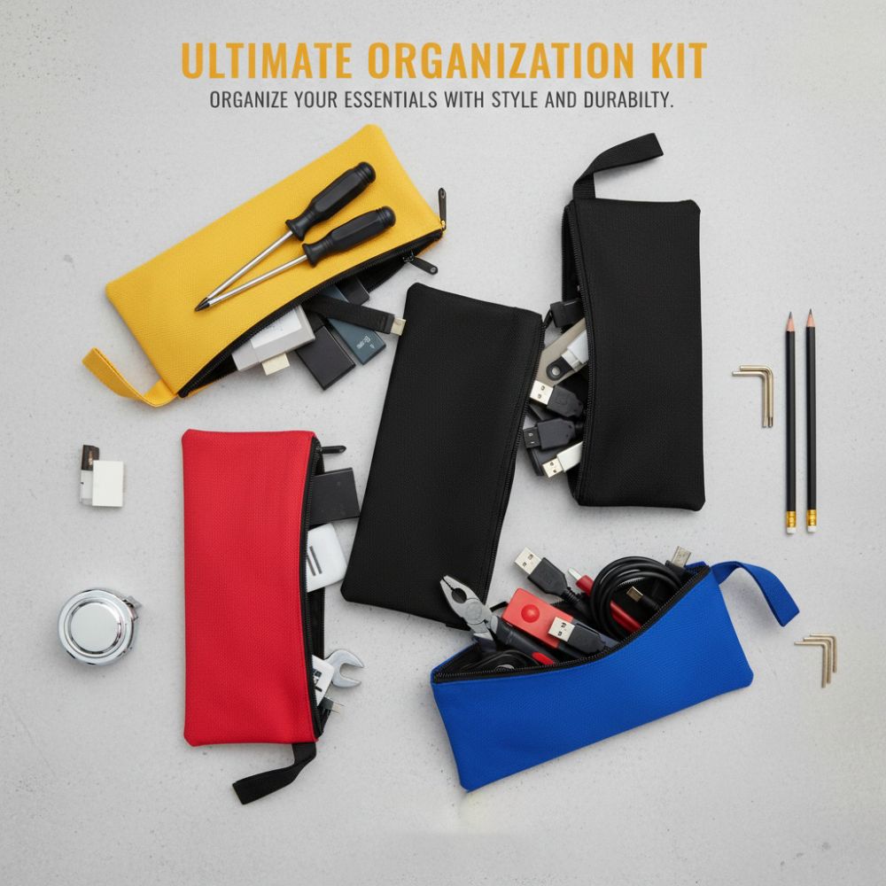 4PCS Durable Canvas Tool Bag Multi-Purpose Small Hardware Pouch with Sturdy Zipper Heavy Duty Tool Storage Pouch Maintenance Kit