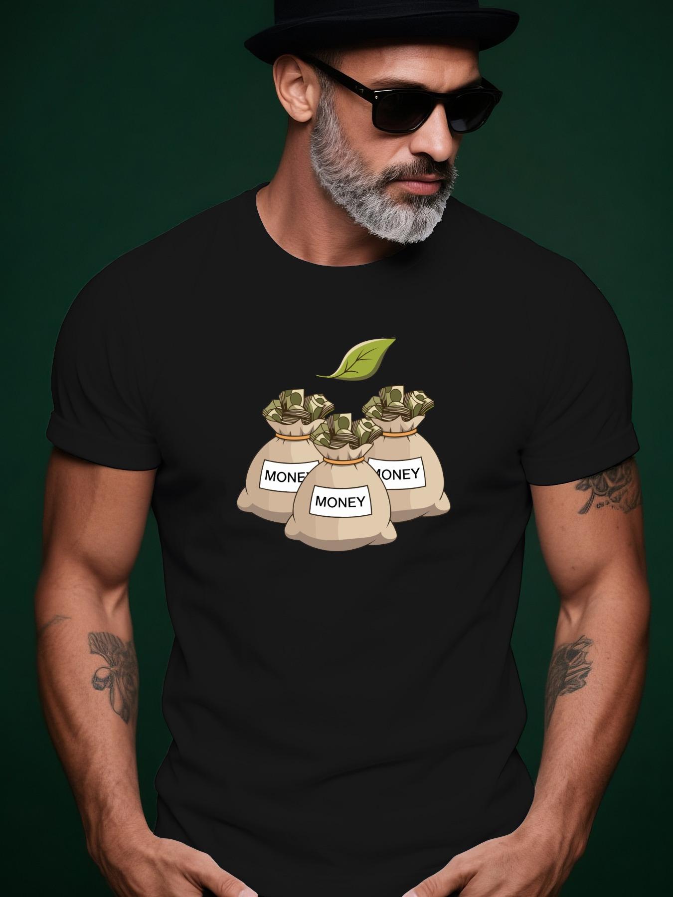 Summer Tshirt with Money Bag Graphic - Dark Blue M
