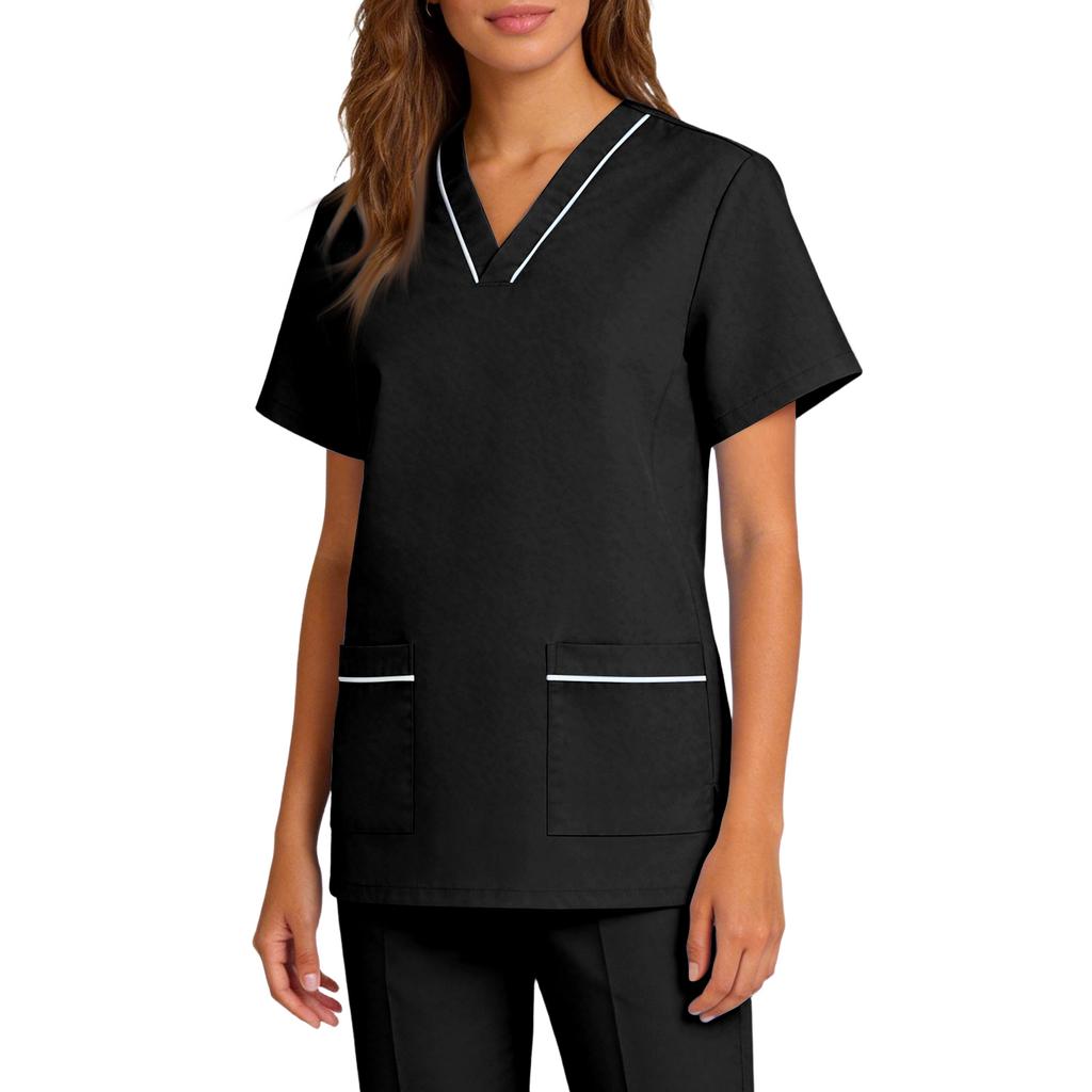 Women's Elastic Quick-Drying V-Neck Pocket Short-Sleeve Caregiver Work Uniform