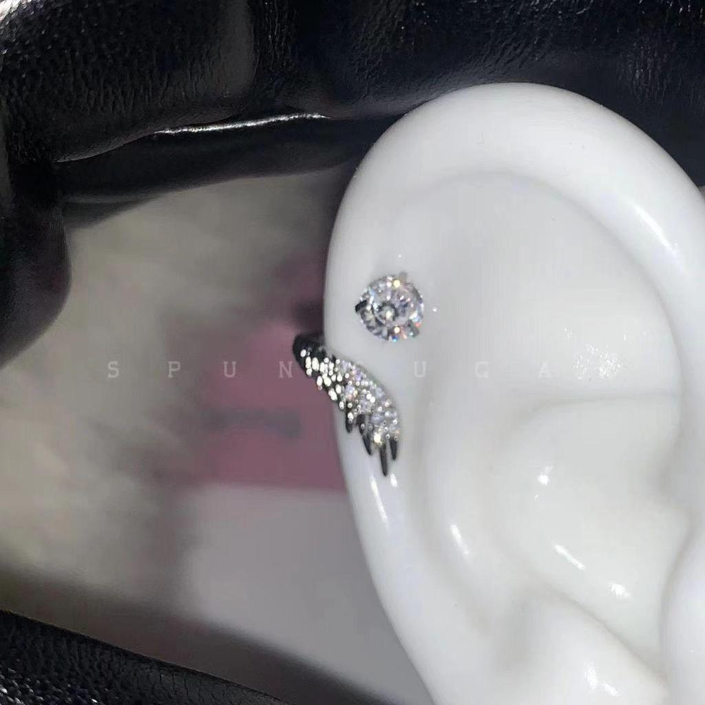 Elegant Titanium Angel Wing Helix Piercing with Diamond Stud for Women