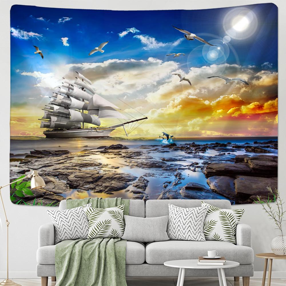 Bottlenose Dolphin Tapestry Wall Hanging Cartoon Kawaii Kids Boho Hippie Aesthetic Room Art Home Decor