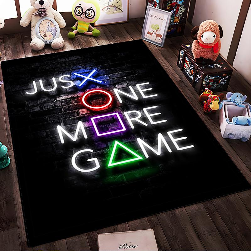 "Gaming Carpet with Neon Letter and Symbol Design Black Background" Suitable for use as an anti-slip for living room bedroom sofas
