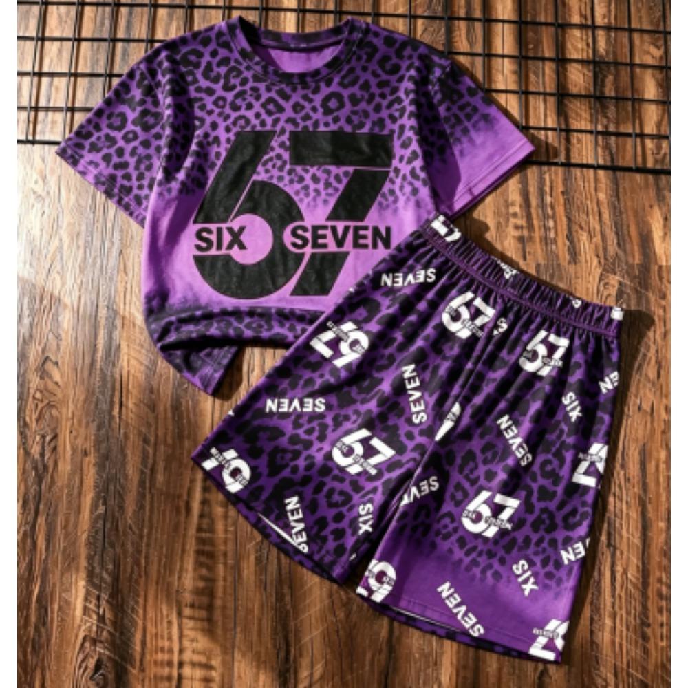 

Fashion Men s Set 67 Number Printed Men s T-shirt and Shorts 2 Piece Set Summer Casual Outdoor Street Men s and Women s T-shirt Sets XXS