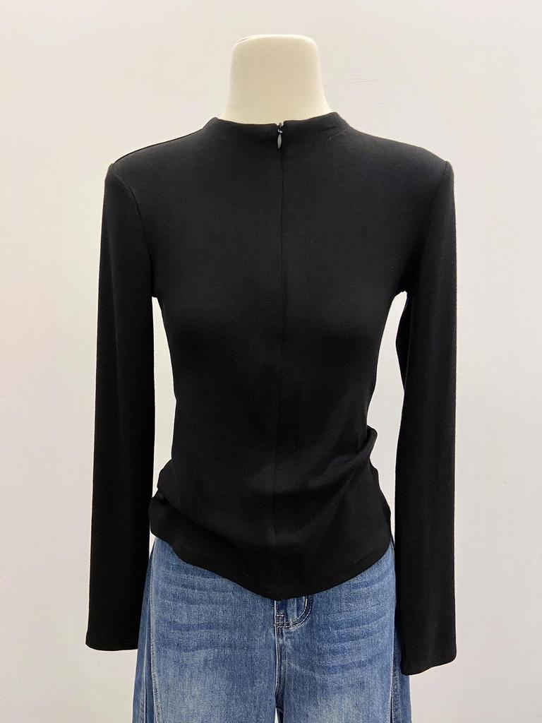 Women's Elegant Stand-Up Collar Spicy Girl Half-Zip Brushed Warm Long Sleeve Top for Autumn/Winter