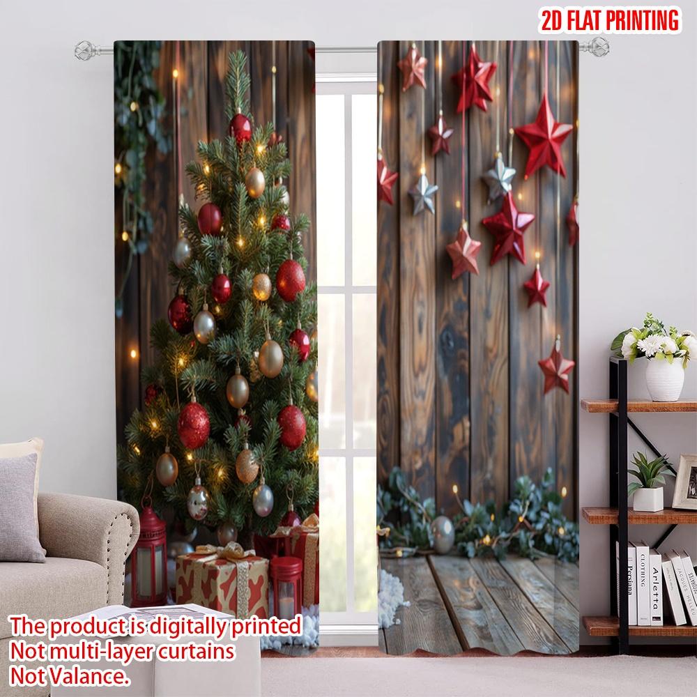 

Flat Printing Merry Christmas Popular Drapes Snowflakes Pine Cones Are Used All Seasons Polyester Without Curtains Set Of 2 Made W100*H70(CM)-Hooks&2PCS