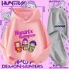 New K-pop Demon Hunter 3 - 12-year-old Girls' Sportswear 2-piece Cute Casual Top Children's Hooded Shirt Set with Cartoon Print