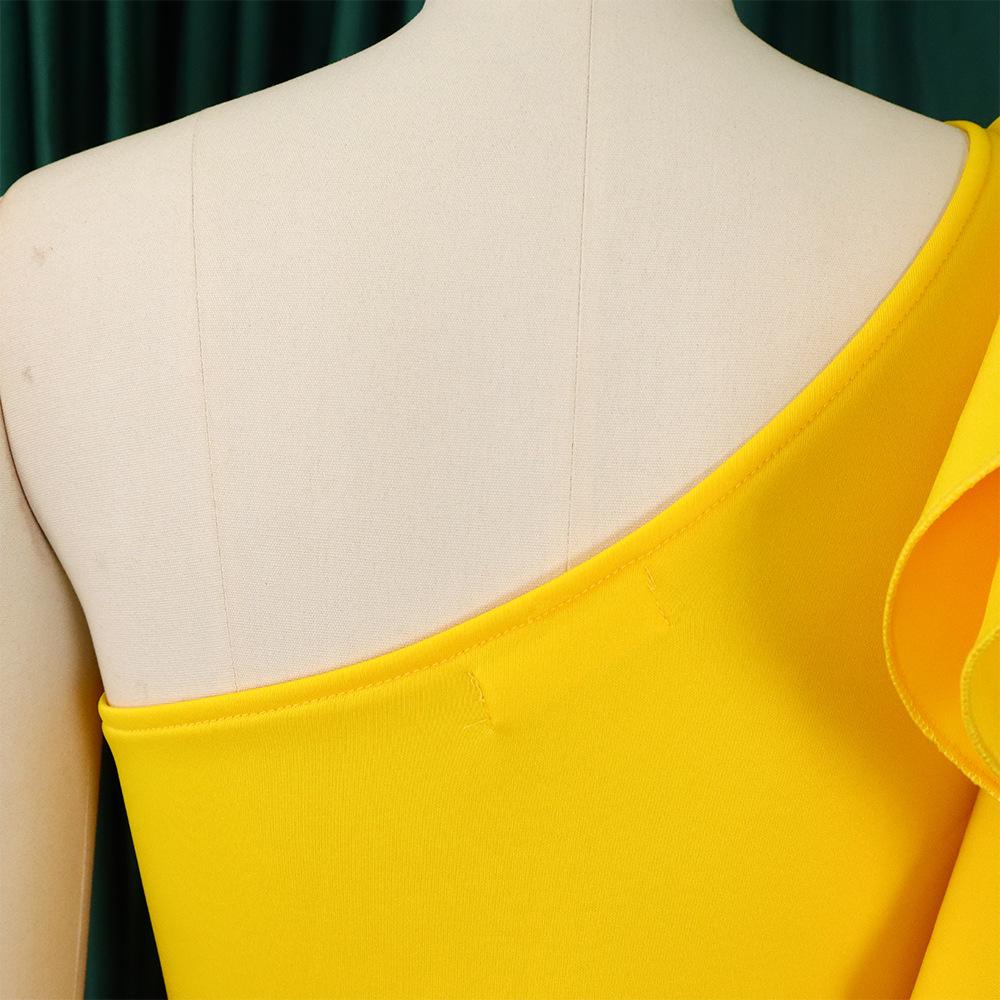 YYFS Women's Fashion Summer Spring Solid Color Print Sleeveless Oblique Collar High Waist Casual Dresses