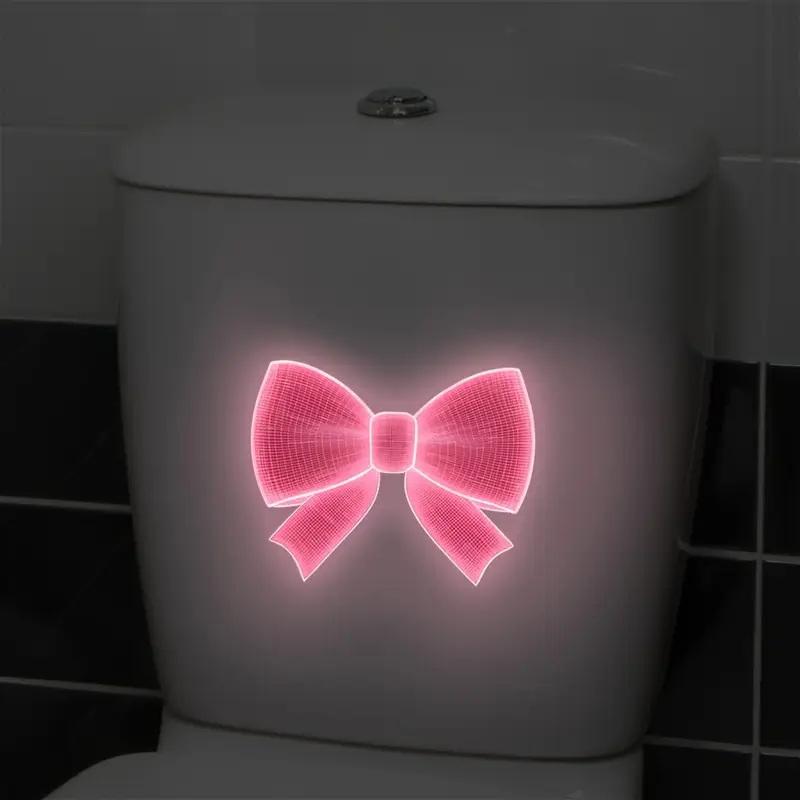 Glow-In-The-Dark Toilet Decoration Decals Luminous Toilet Seat Cover Sticker Pink Bowknot Design Pvc Toilet Lid Wall Decoration