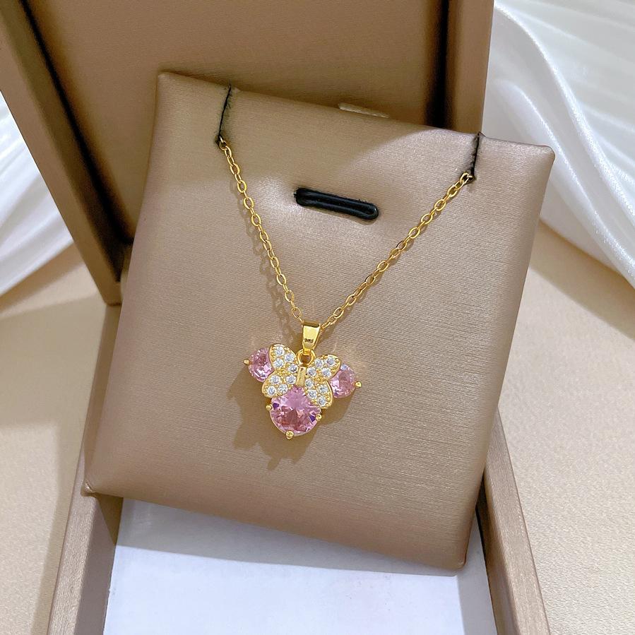 Necklace Earrings Set Light Luxury Full Diamond Cat Bow Personality Temperament Banquet Earrings Necklace Group