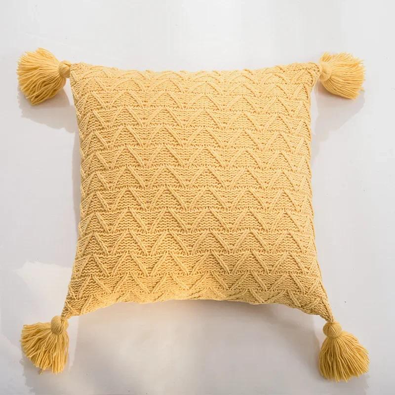 REGINA Cute Tassels Chenille Pillow Case Nordic Bed Knitted Pillow Cover Fall Home Decorative Pillowcase Sofa Soft Cushion Cover