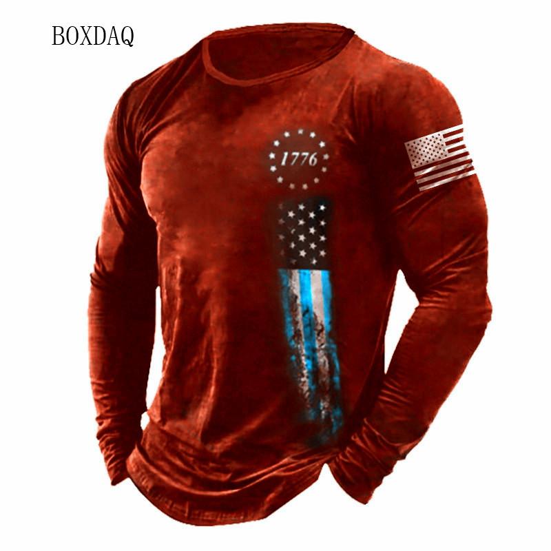 Camisetas Con Patrón De Bandera Americana Para Hombre, Ropa Informal De Manga Larga Con Estampado 3d, Moda Urbana, Talla Grande 6XL, Primavera Y Otoño