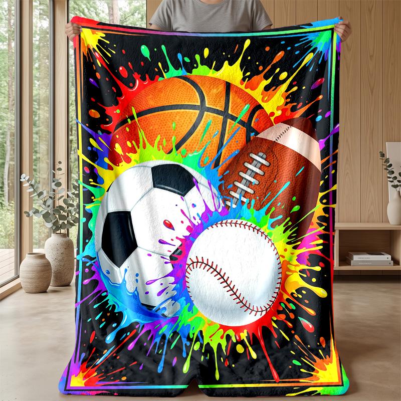 Sports Ball Fusion 4 Theme Blanket Lightweight Warm Flannel Blanket Decorative Throw Blanket for Home Decoration