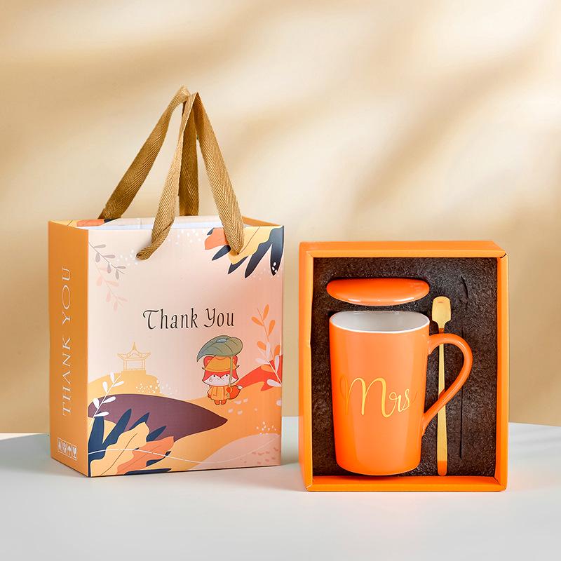 Souvenir Ceramic Couple Cup Set: Perfect for Weddings, Full Moons, Openings, or Business Gifts, with Custom Logo Printing Available.