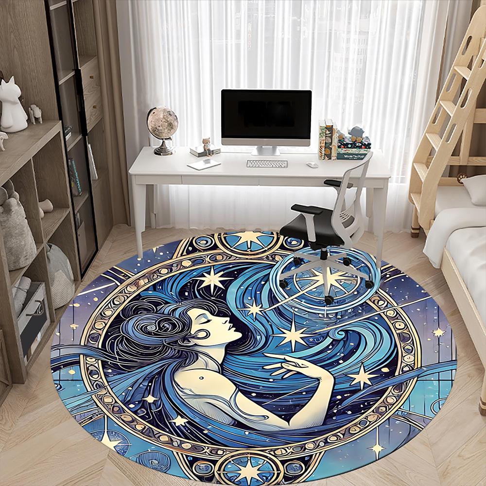 1pc Celestial Mermaid Office Round Area Rug, Indoor Mat Suitable For Office, Under Office Chairs Bedroom Living Room Home Decor, Room Deco
