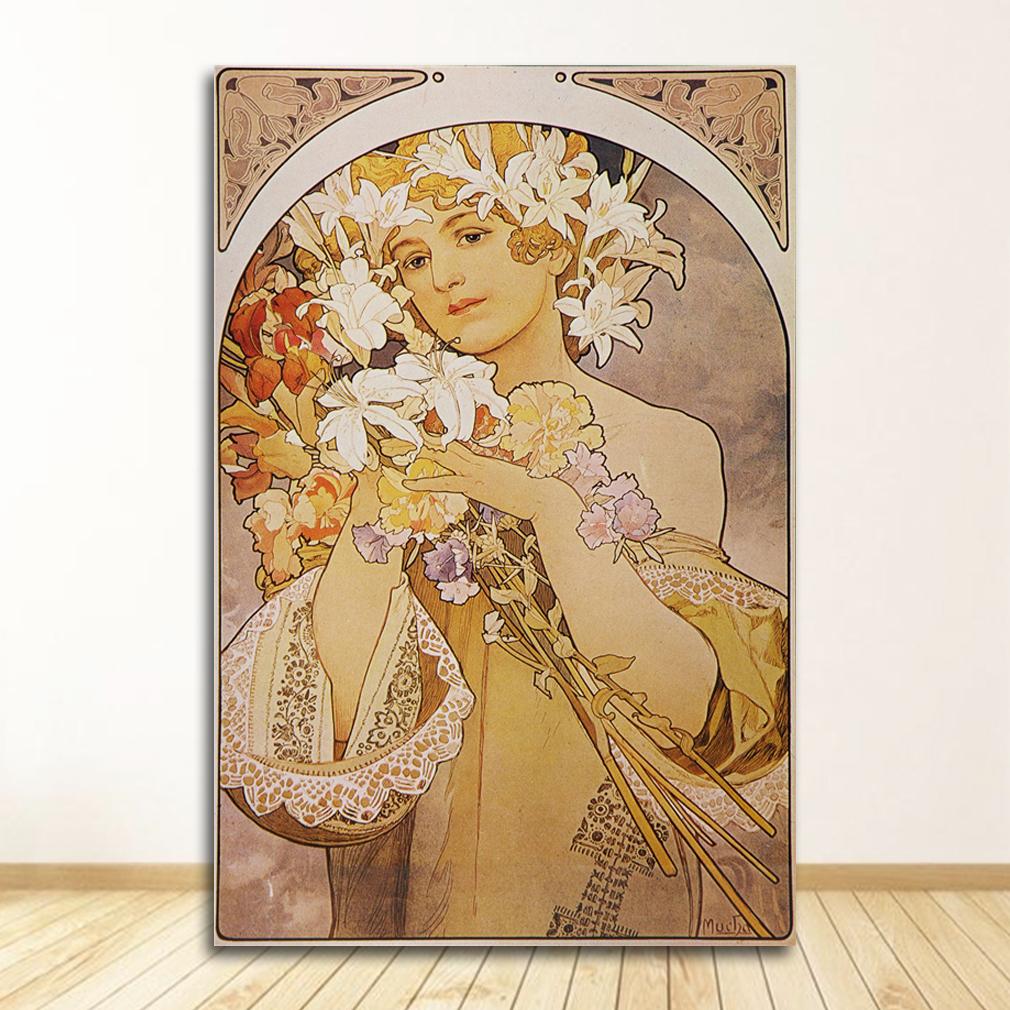 Vintage Room Decor Cloth Fabric Wall Poster Print Silk Fabric Custom Alphonse Mucha Poster Canvas Poster Art Home Decoration