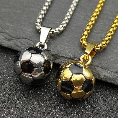 316L Stainless Steel Football Pendant Chain Necklace For Men Boy Zircon Soccer Accessories