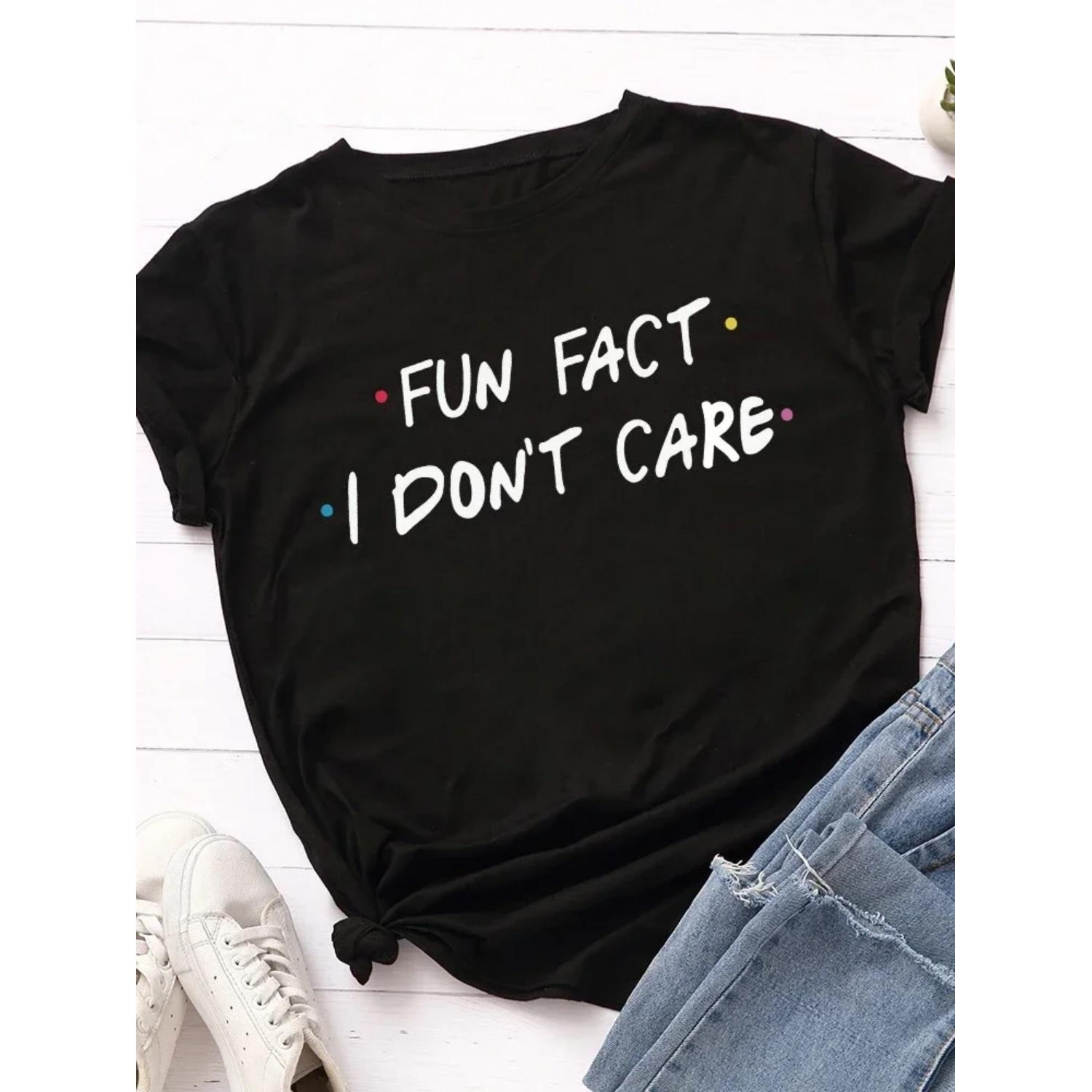 

Интересный факт I Don t Care Letter Print Женская футболка с коротким рукавом и круглым вырезом Свободная женская футболка Женская футболка Топы Camisetas Mujer S чёрный