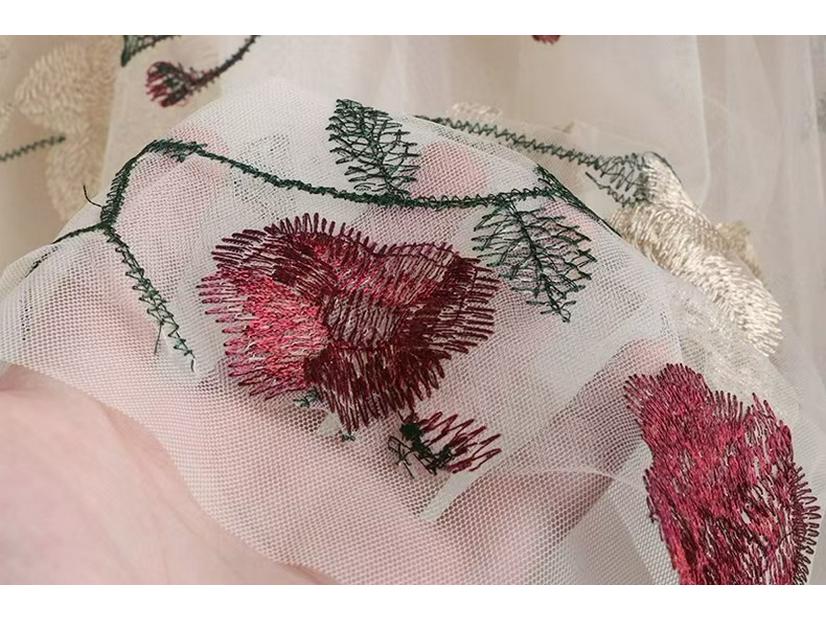 Women's French Retro Floral Embroidery A-Line Mesh Skirt for Spring/Summer