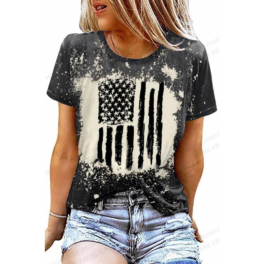 American Flag 3d Print T-shirt Women Fashion Usa Flag T-shirts Vintage T Shirt Casual Short Sleeve Tops Tee Lady Tshirt Distress