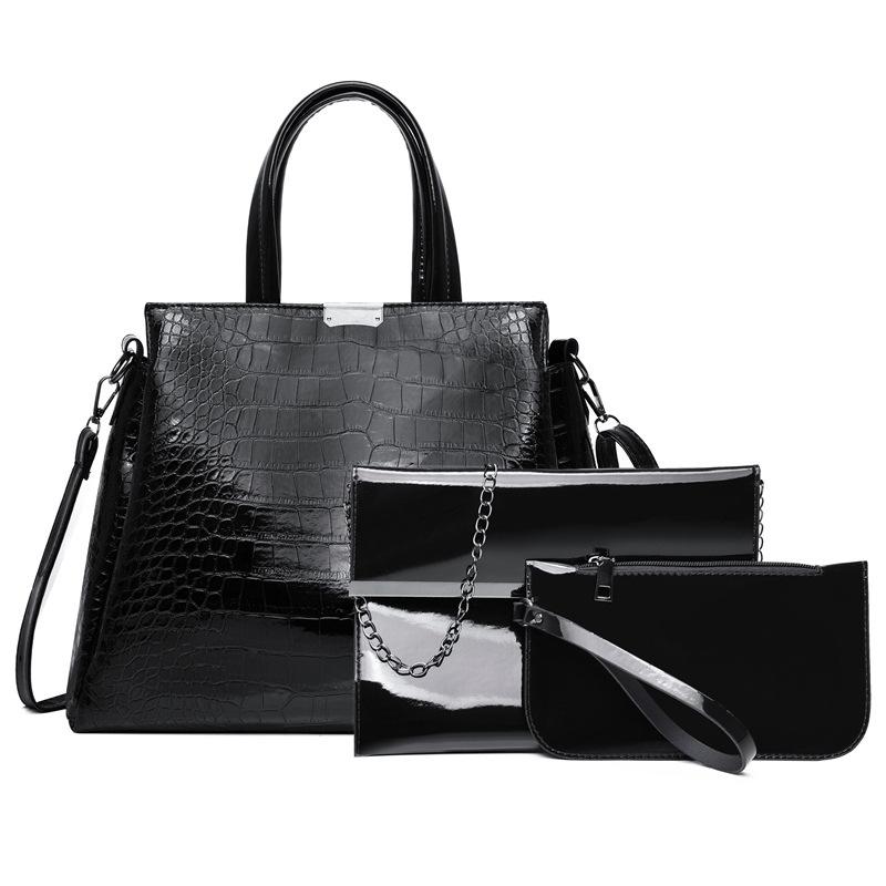 New patent leather handbag crocodile pattern simple and fashionable large-capacity women's bag set magnetic buckle shoulder messenger bag handbag