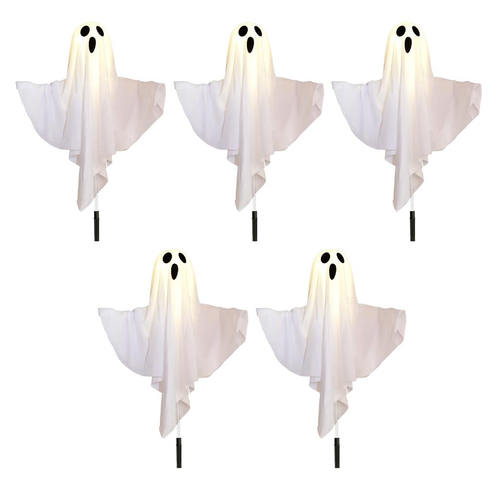 Outdoor LED Ghost Stake Lights Halloween Yard Decorations Set of 5 Ghost Figures with Ground Stakes for Garden Pathway and Lawn Lighting