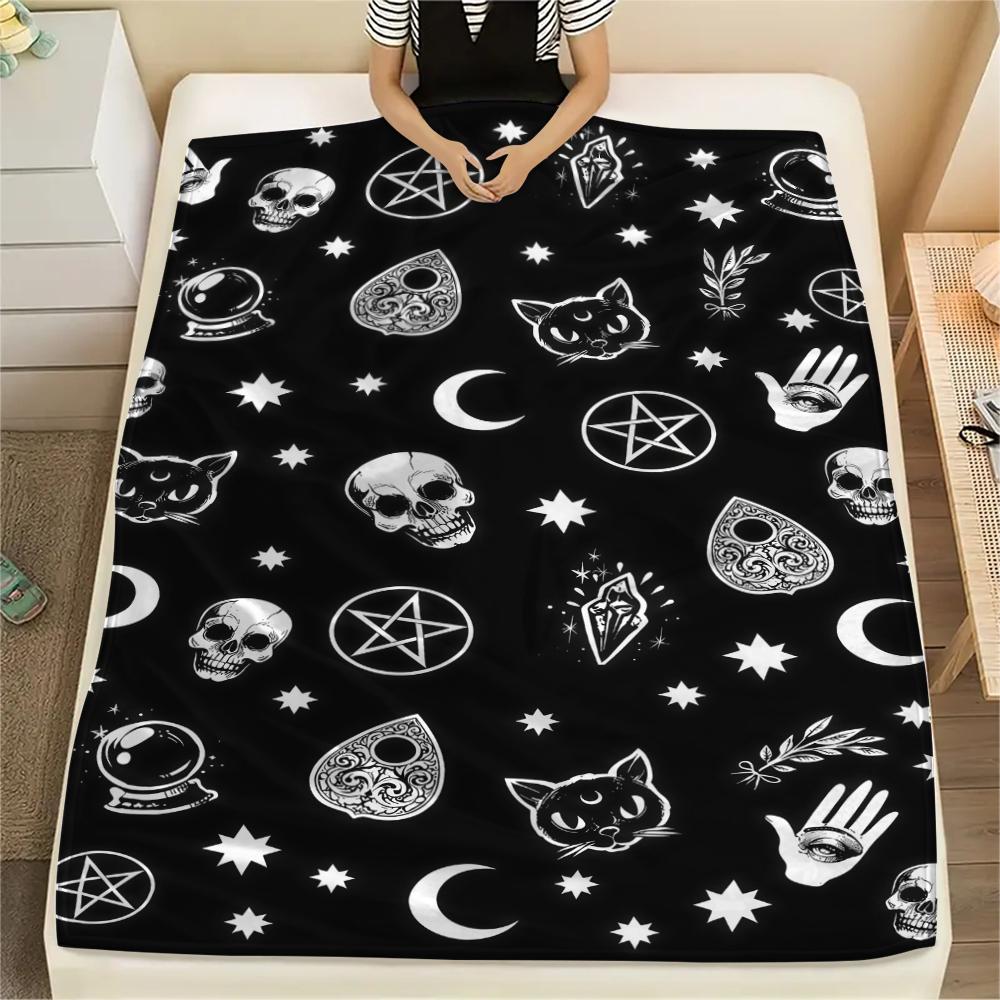 1 ks Flanelová deka s potiskem symbolu Satana, Vysoká kvalita, Pro všechna roční období, Domácí dekorace, Teplo a pohodlí, Perfektní pro vánoční dárky