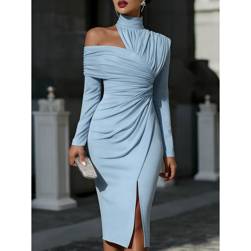 2026 Elegant Casual Split Dress Women Slim Fit Mid-Length Street Style OL Commute