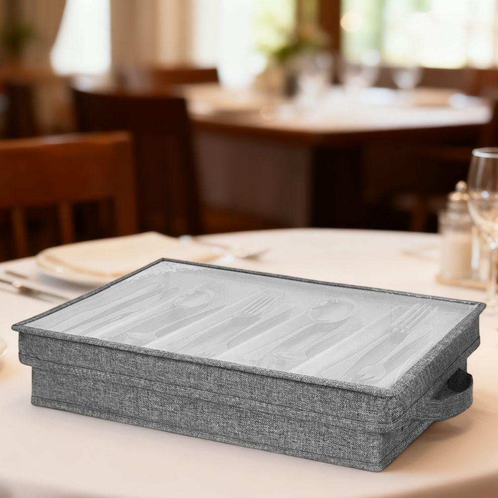 1PC Flatware Utensil Storage Case 43*29*8cm Kitchenware Storage Box, Silverware Storage Box With Removable Lid Kitchen Parts