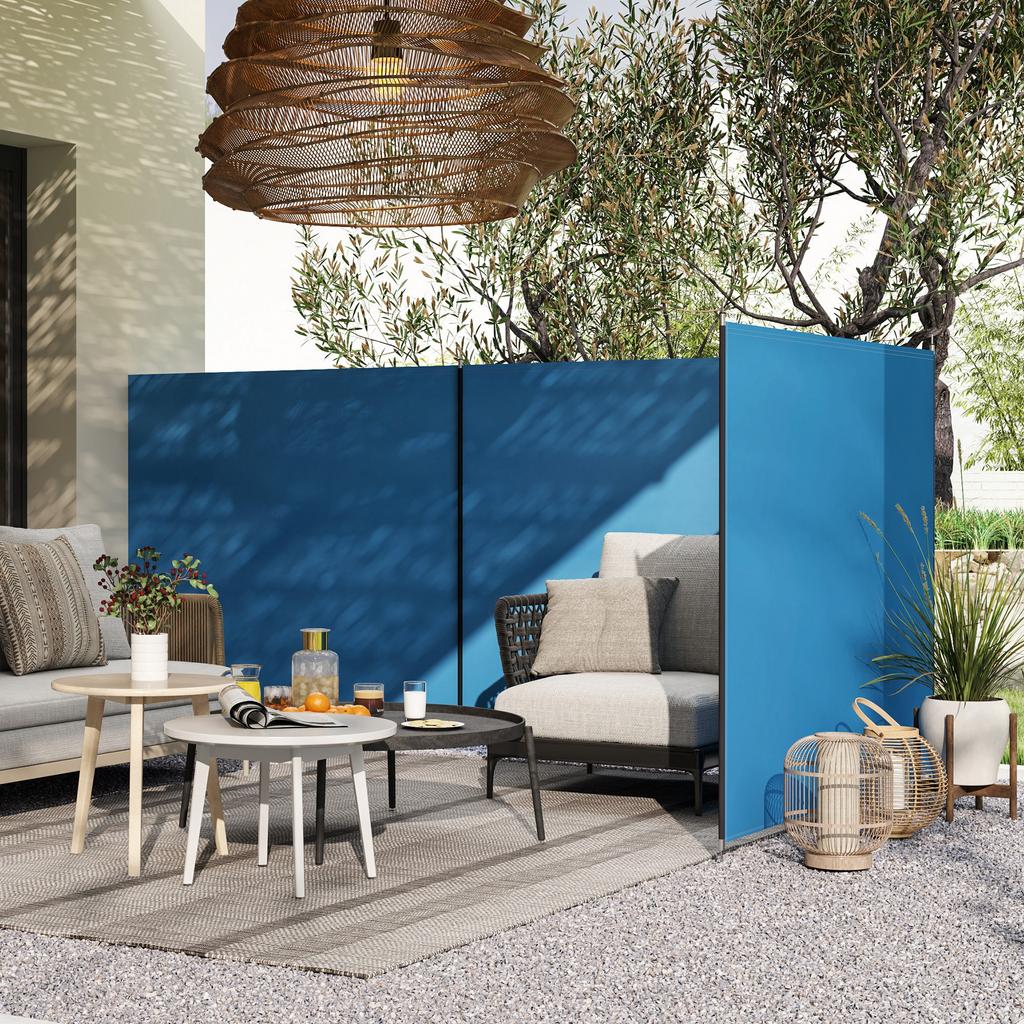 4 Pole Camping Windbreaks Beach Wind Shield Shelter With Carry Bag And Steel Poles 540cm X 150cm Blue