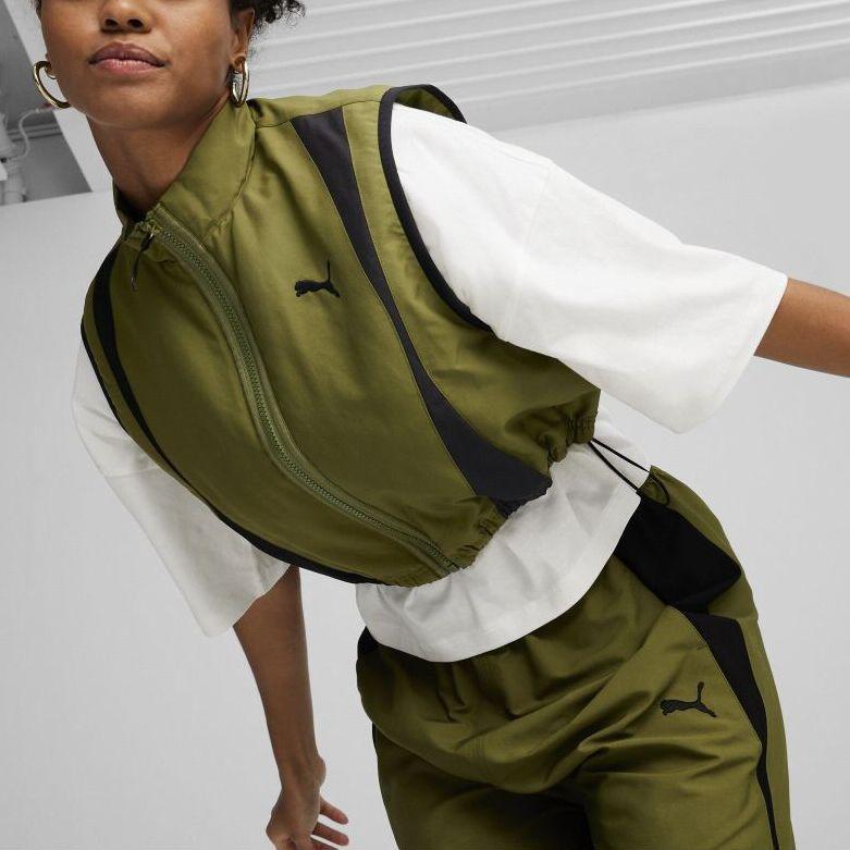 Puma Dare To Woven Vest Color Block Casual Stand Collar Loose Vest Women vests Olive-Green 626032-33