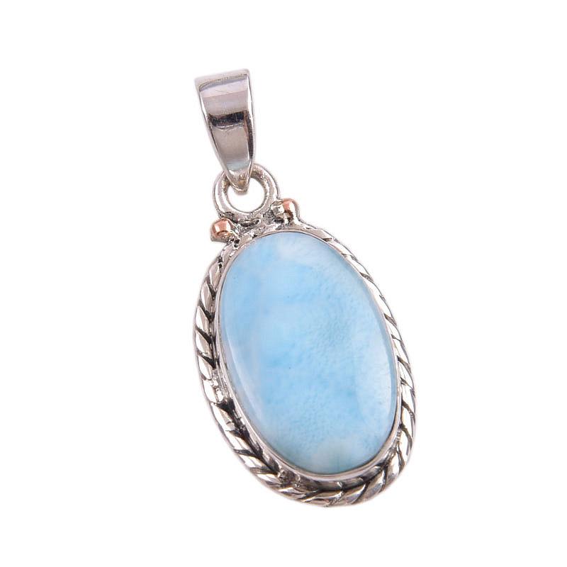 Natural Republic Larimar Gemstone Handmade 925 Solid Silver Pendant 1.50" t1e24