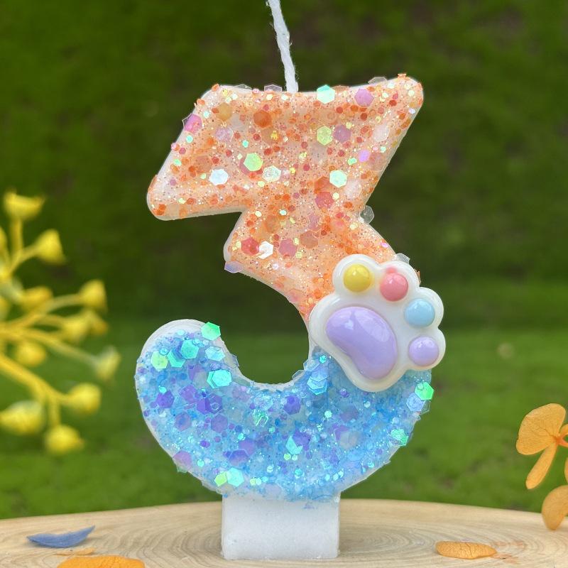 Sequin Cat & Dog Paw Digital Birthday Cake Candles for Party Decoration