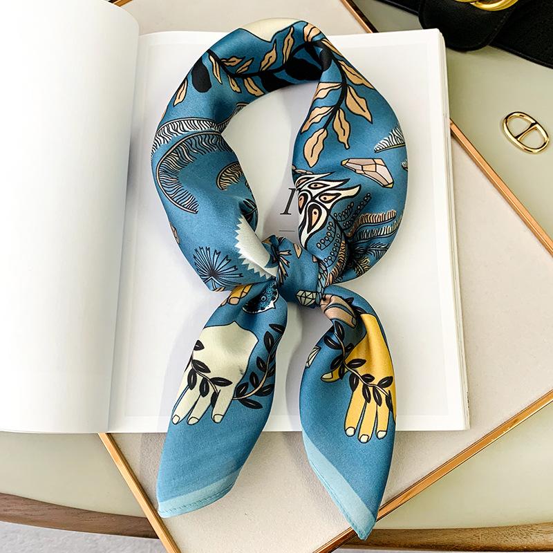 New Small Square Scarf for Women's Literary and Fresh Printed Spring and Autumn Scarf Silk Scarf for Emulated Silk Summer Sun Protection Shawl