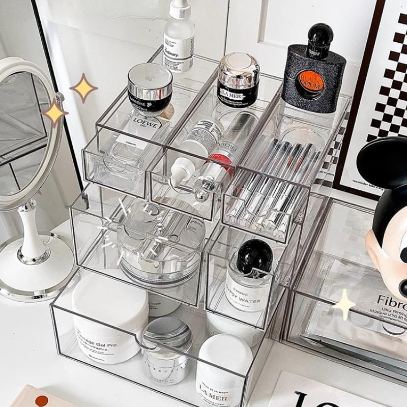 Acrylic Transparent Desktop Cosmetic Organizer Bathroom Jar Makeup Storage Box Set Drawer Large Dust-proof Cotton Swab Organizer
