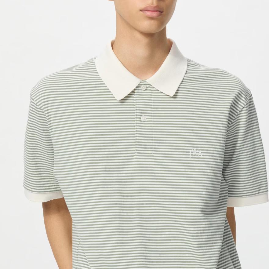 Uniqlo X JW Anderson Collaboration SS25 Striped Design Logo Embroidered Short Sleeve Polo Shirt Unisex Polo Shirts Green 477678-53