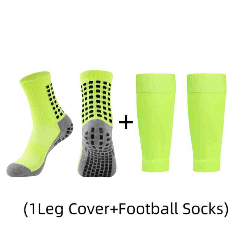 1 Pair of Combination Adhesive Point Anti Slip, Sweat and Odor Resistant  Football Sports Socks+leg Protectors