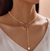 European & American Style Bow Long Pearl Tassel Choker Necklace: Fashionable Design with Clavicle Pendant for Women