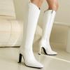 Fashion Women's Knee High Boots Sexy Point Toe Winter Shoes Black White Gold Heeled Long Boot Ladies Party Dance Shoes Large Size 45 48