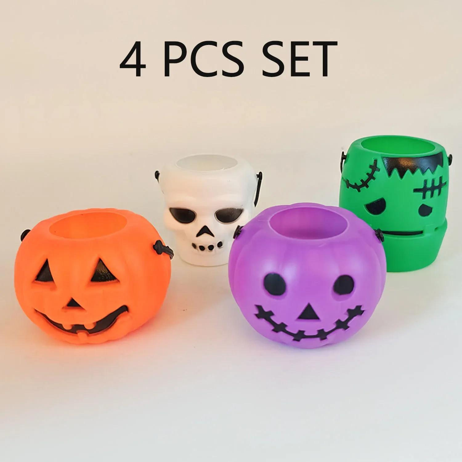 Halloween Candy Bucket Mini Halloween Candy Holder Pumpkin Ghost Cauldron Plastic Bucket Party Supplies for Trick or Treat