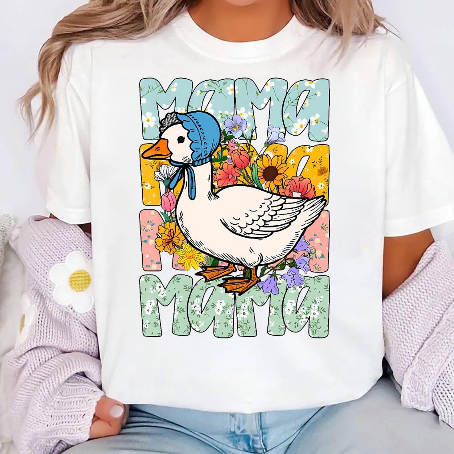 Boho Floral Mama Goose Shirt, Silly Goose Mom Tee, Mothers Day Gift for Mom, Boho Mom, Vintage Floral Mama Tee 3XL