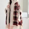 Cloak Shawl Wool Jacket Women'S Winter Hooded Medium Long Fleece Thickened Versatile Plaid Fringed Cloak Coat