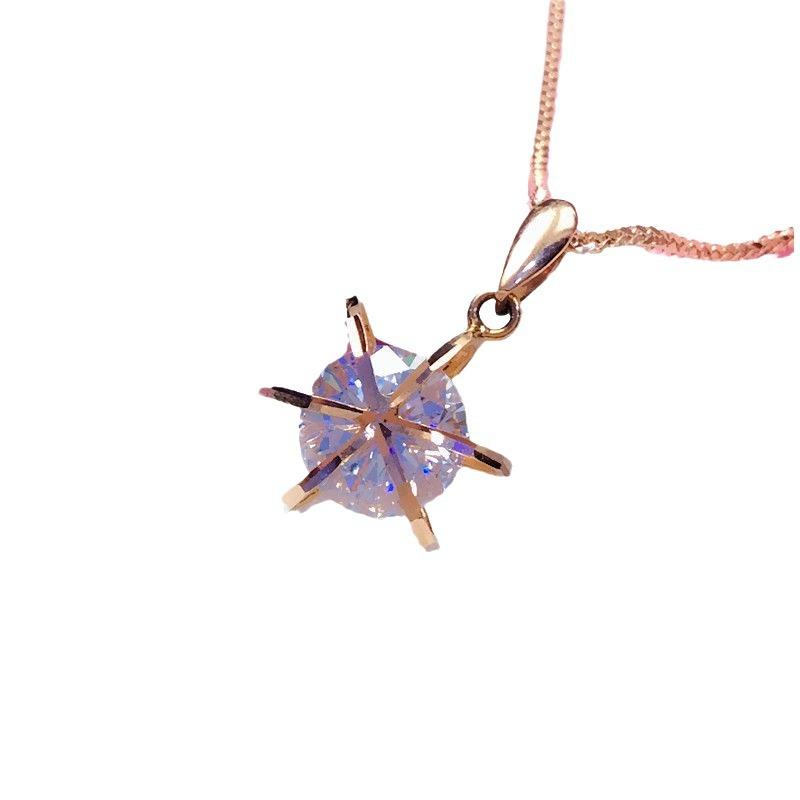 Color Gold Necklace, Purple Gold Pentagram Pendant, Rose Gold Plated, Shiny Zircon Collarbone Chain.