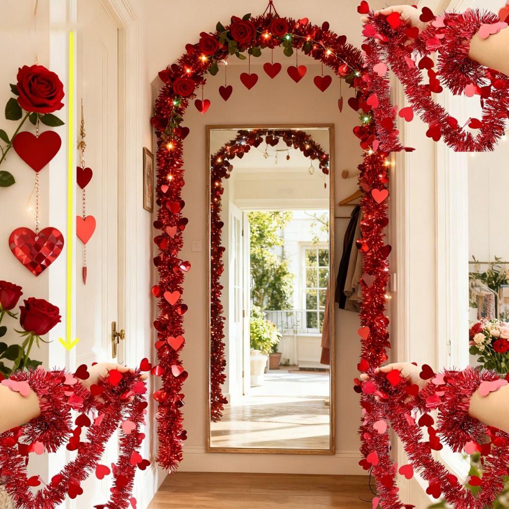 Rotes Rosa Valentinstag Herzförmige Ranke Künstliche Valentinstag Dekoration Verlobung Jubiläum