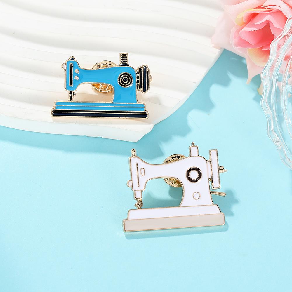 Pretty Sewing Machine Brooches Blue White Colors Enamel Pins For Women Jewelry With Free Shipping