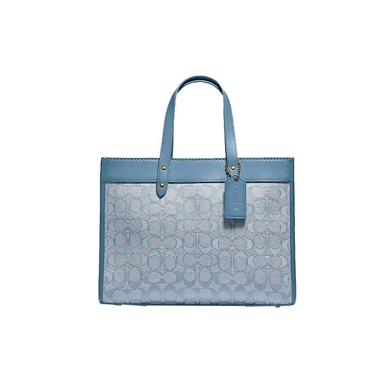 

New COACH Field Jacquard With Suede Tote Bag Shopping Bag Handbag Shoulder Bag Crossbody Bag Large Size Women s Light Blue C3282-B4SBX 30.0*15.5*23.1CM