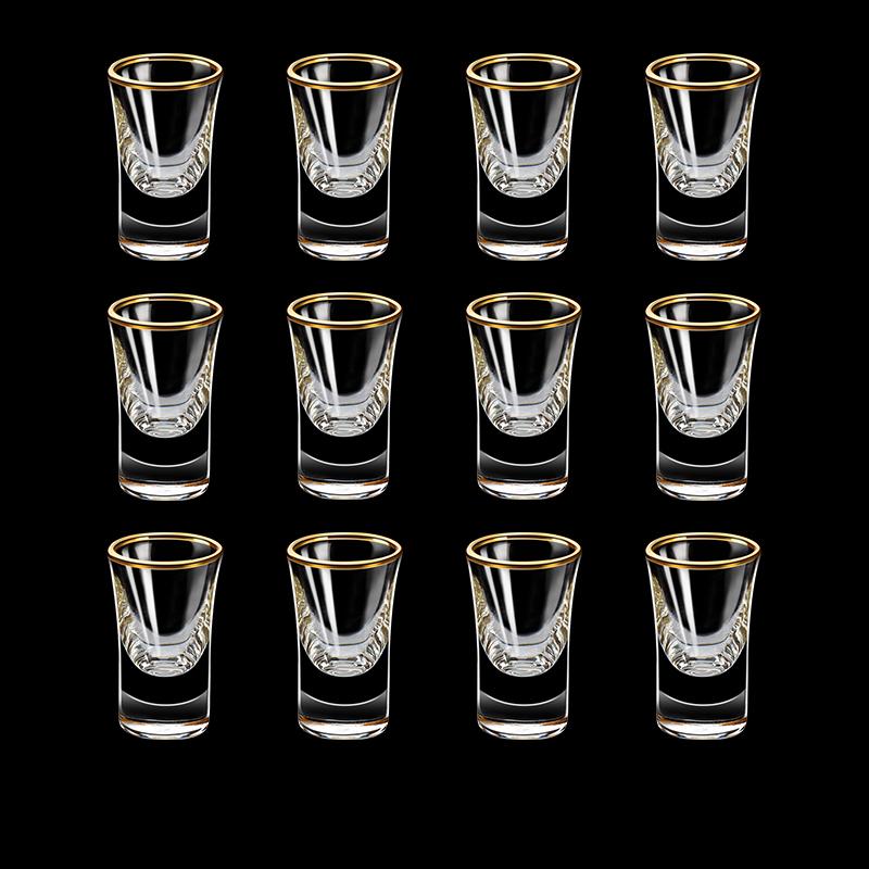 10ml Luxus Wodka Becher Set 12-teiliges Set Dickbodige Trinkgläser für Spirituosen Goldrand Kleines Weinglas Heimbar Zubehör