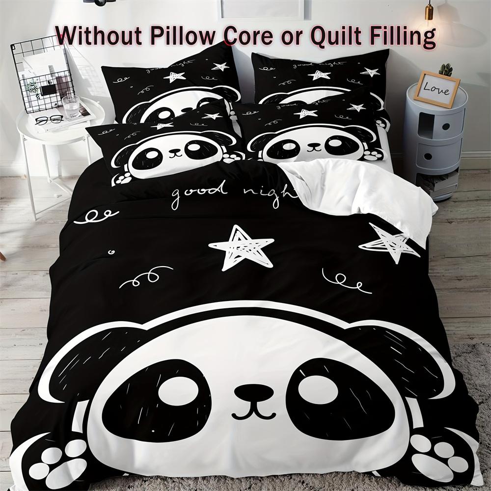 

3-Piece Black and White Panda Print Soft Brushed Microfiber Duvet Cover Set - Luxurious Bedding for Bedroom and Guest Room EU Twin135x200cm