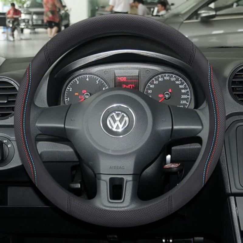 Univerzálny tenký kryt volantu z pravej kože pre VW Polo Plus, priemer 38 cm, športový štýl, pre všetky ročné obdobia