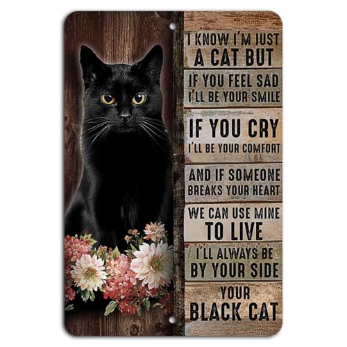 

Your Black Cat Comfort and Joy on Rustic Wood Style SignAluminum 20x30cm（7.8x11.8inch）