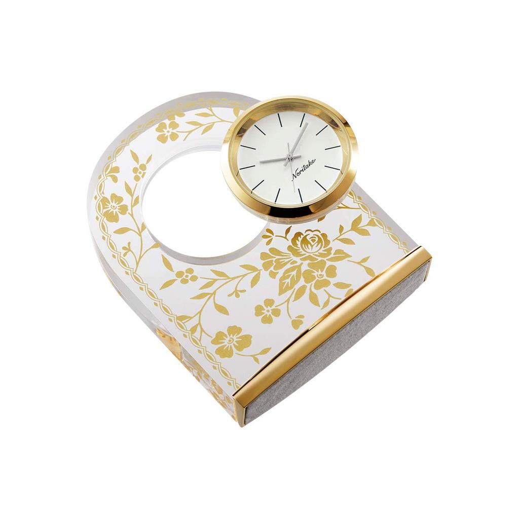 Noritake Table approximately and Rose 1 Gold Clock, 8.5cm high, 6.5cm wide, 2.5cm deep, Gold, piece, Acrylic, MC10/AC-CL